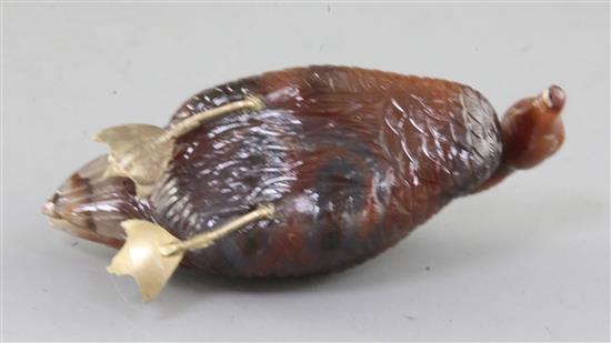 A late 19th / early 20th century carved agate model of a swan, 4in.